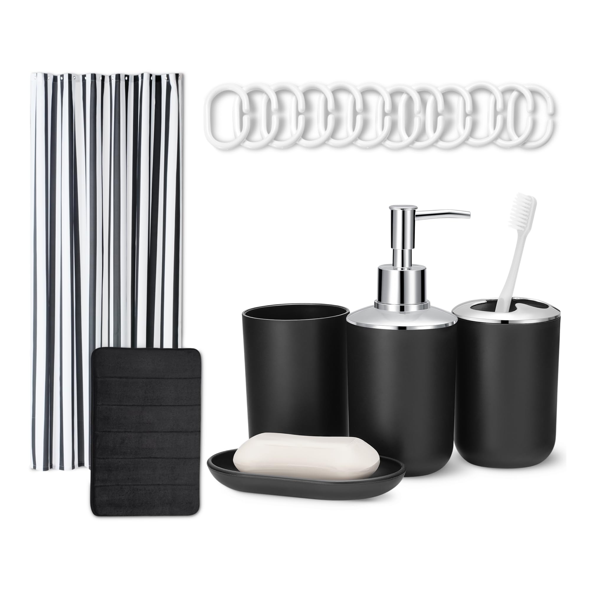 Amazon Basics Set Bagno 6 pezzi tenda doccia nero