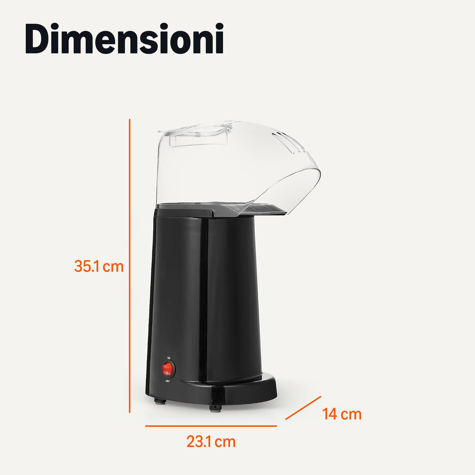 AmazonBasics Macchina Popcorn Aria Calda 1400W 16 Tazze