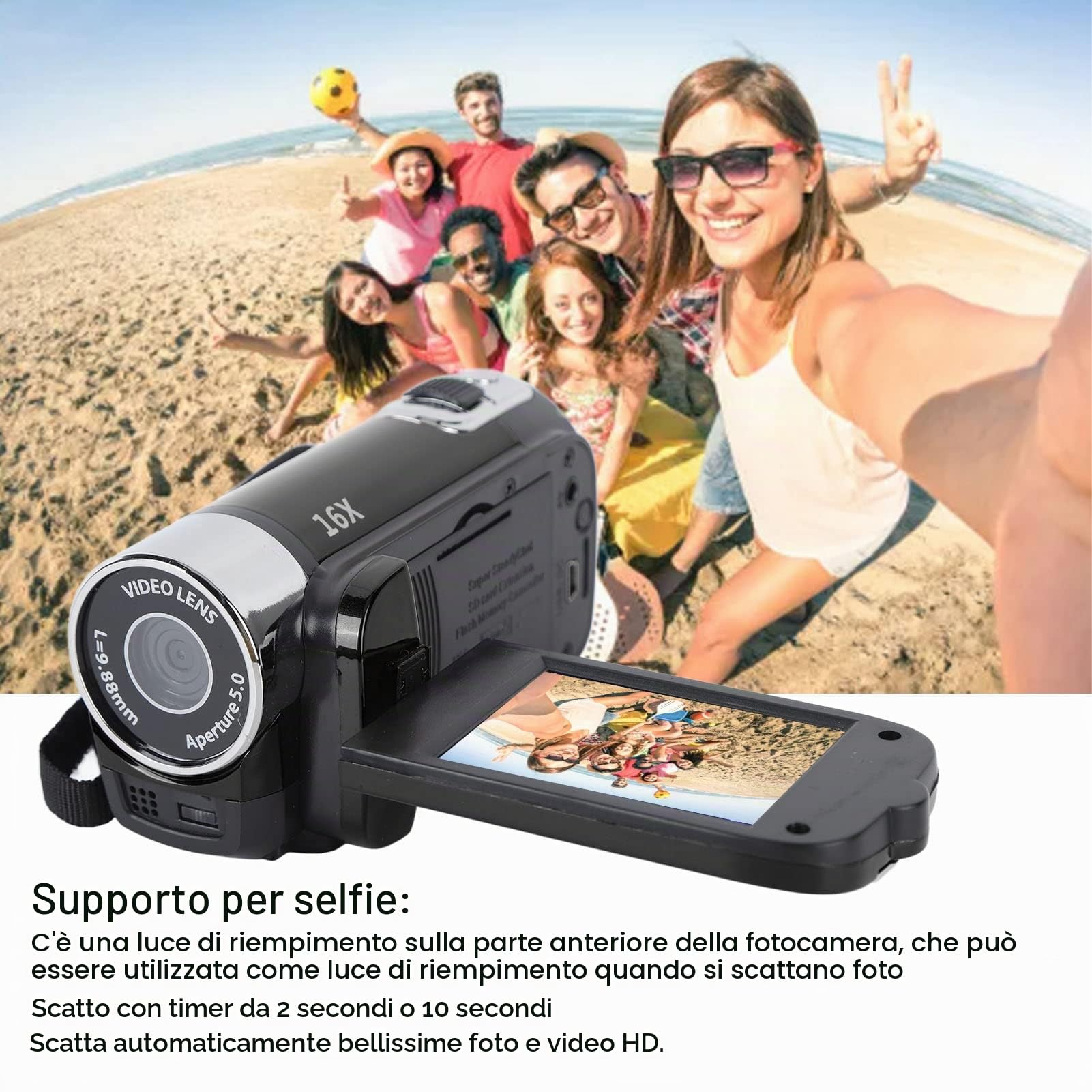 Elprico videocamera DV 4K 48MP nera zoom 16x