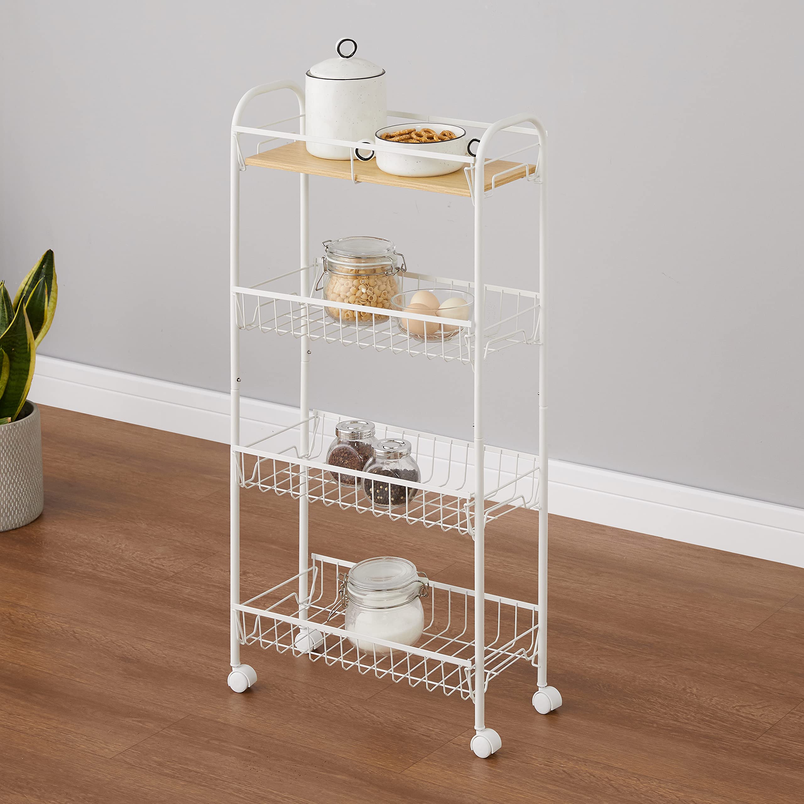 Amazon Basics carrello portavivande 4 ripiani bianco 41,5cm legno