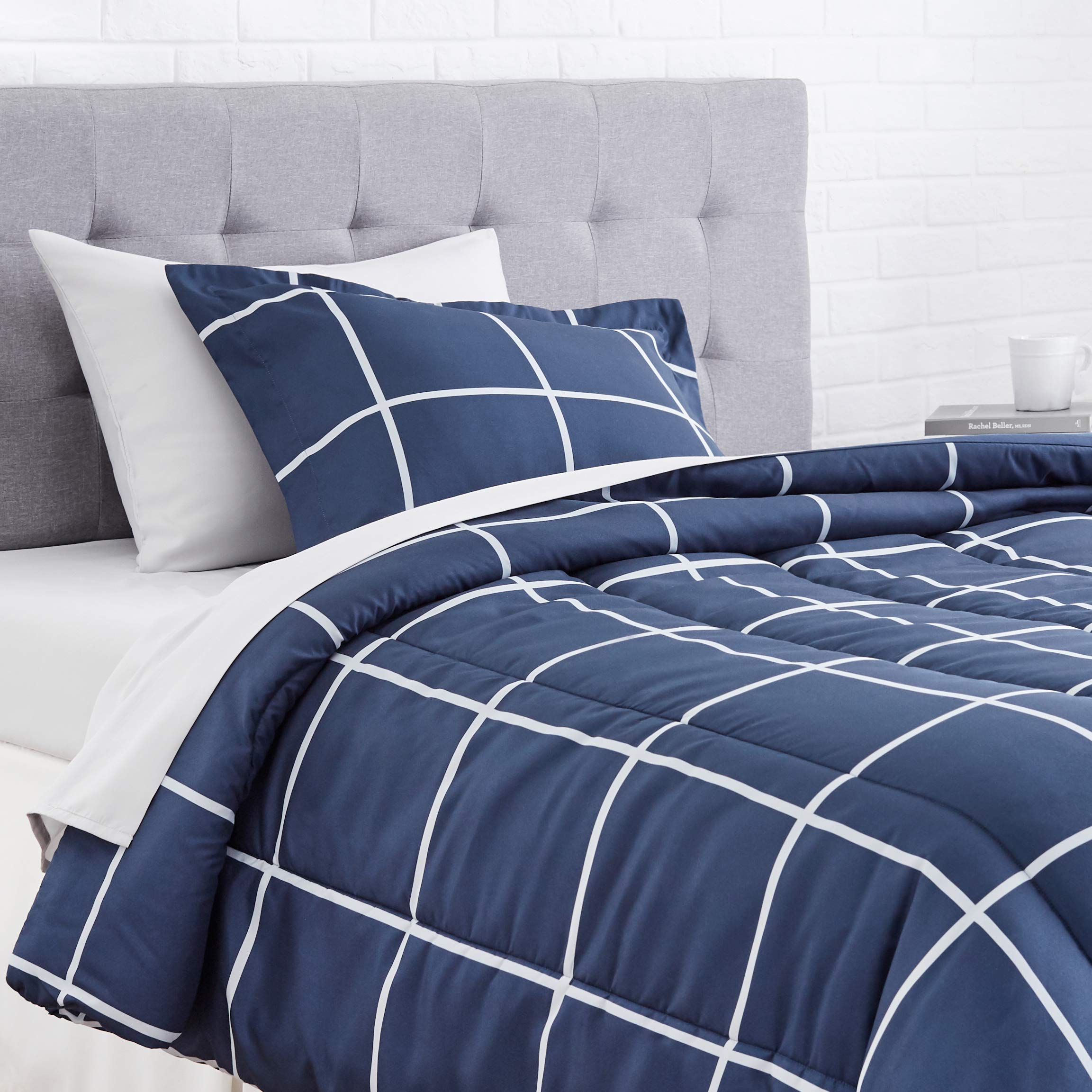 AmazonBasics Set Letto 5 Pezzi Piazza e Mezza Blu Marino Geometrico