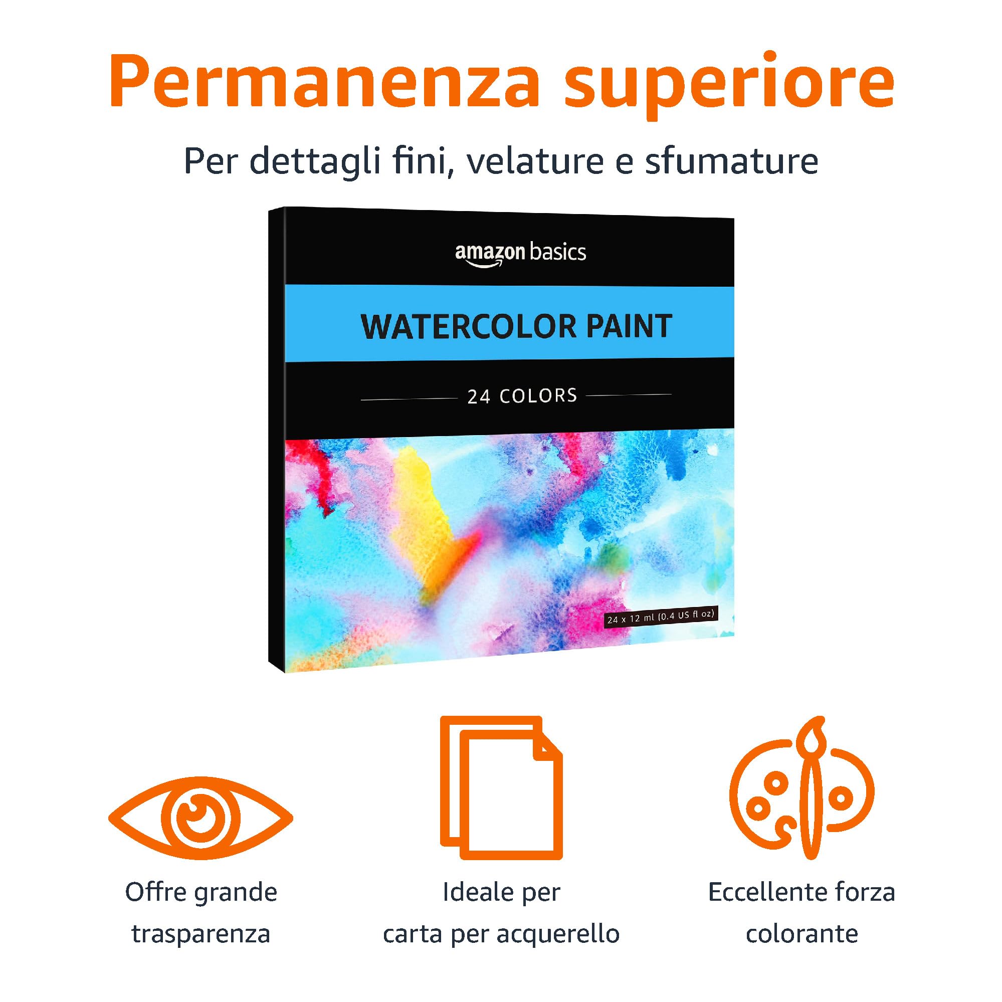 AmazonBasics Acquerelli 24 Tubetti 12 ml Colori Assortiti