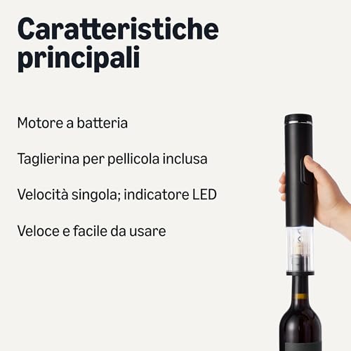Amazon Basics Apribottiglie Elettrico Nero a Batteria Acciaio