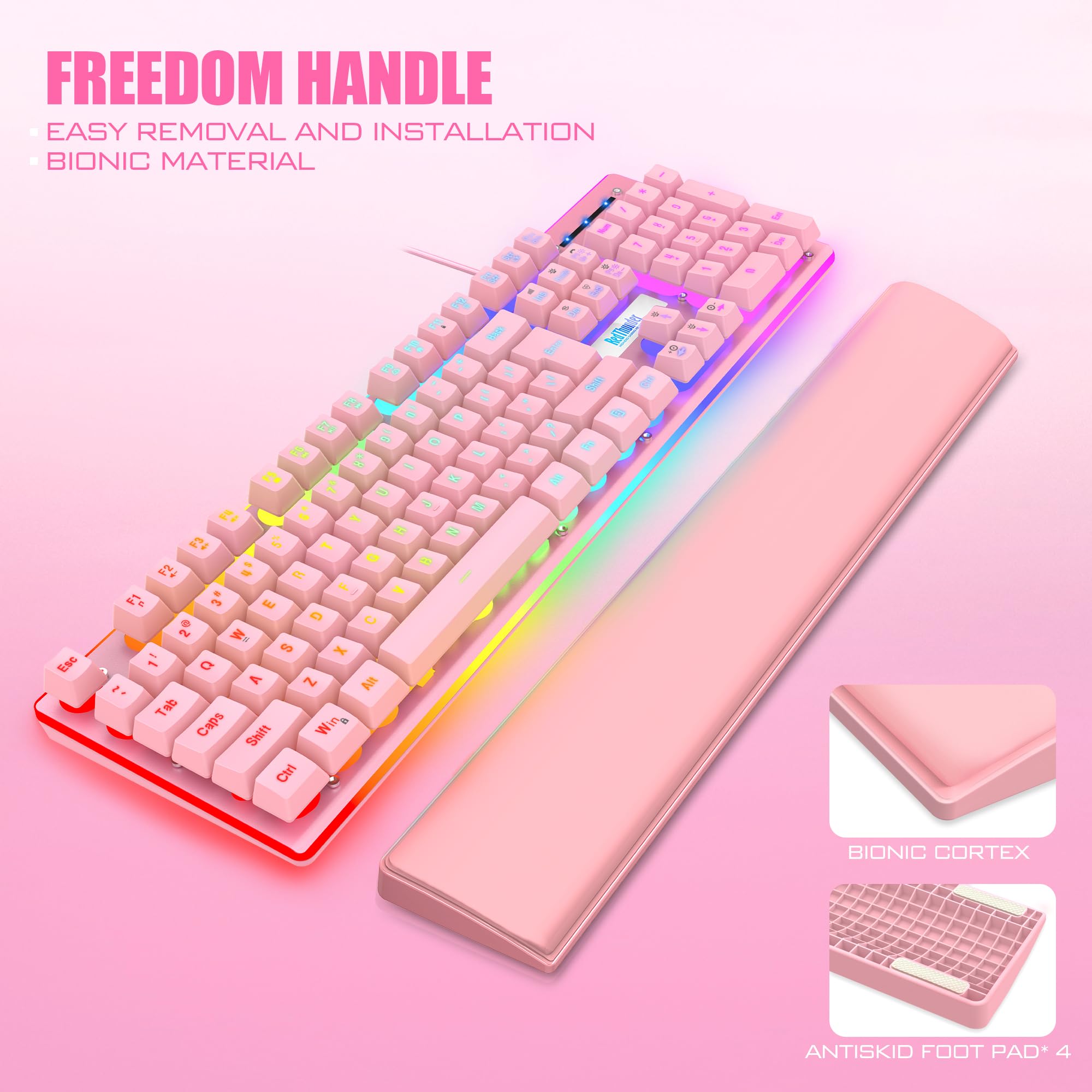 RedThunder K10 Combo Tastiera Mouse Gaming RGB Rosa