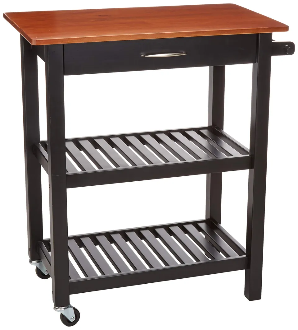 AmazonBasics Carrello Cucina con Ruote Ciliegio e Nero