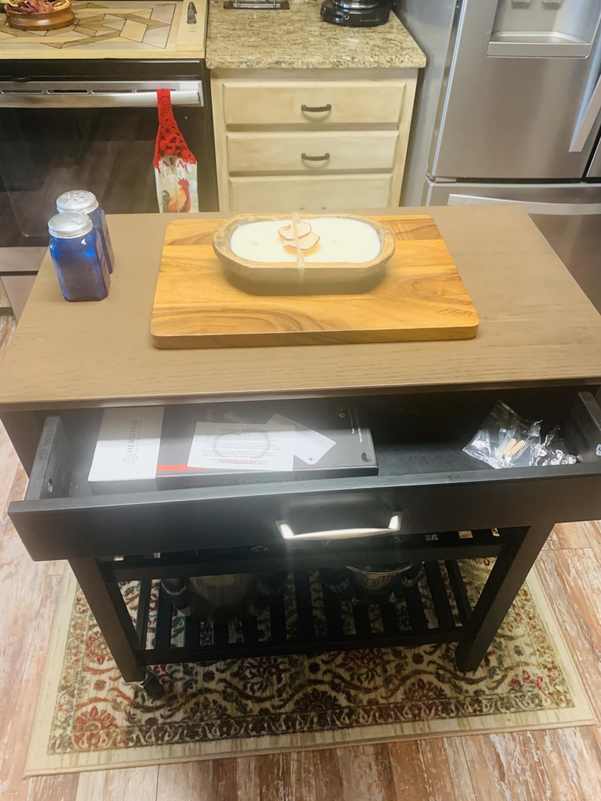 AmazonBasics Carrello da Cucina con Ruote Grigio Nero con Cassetto