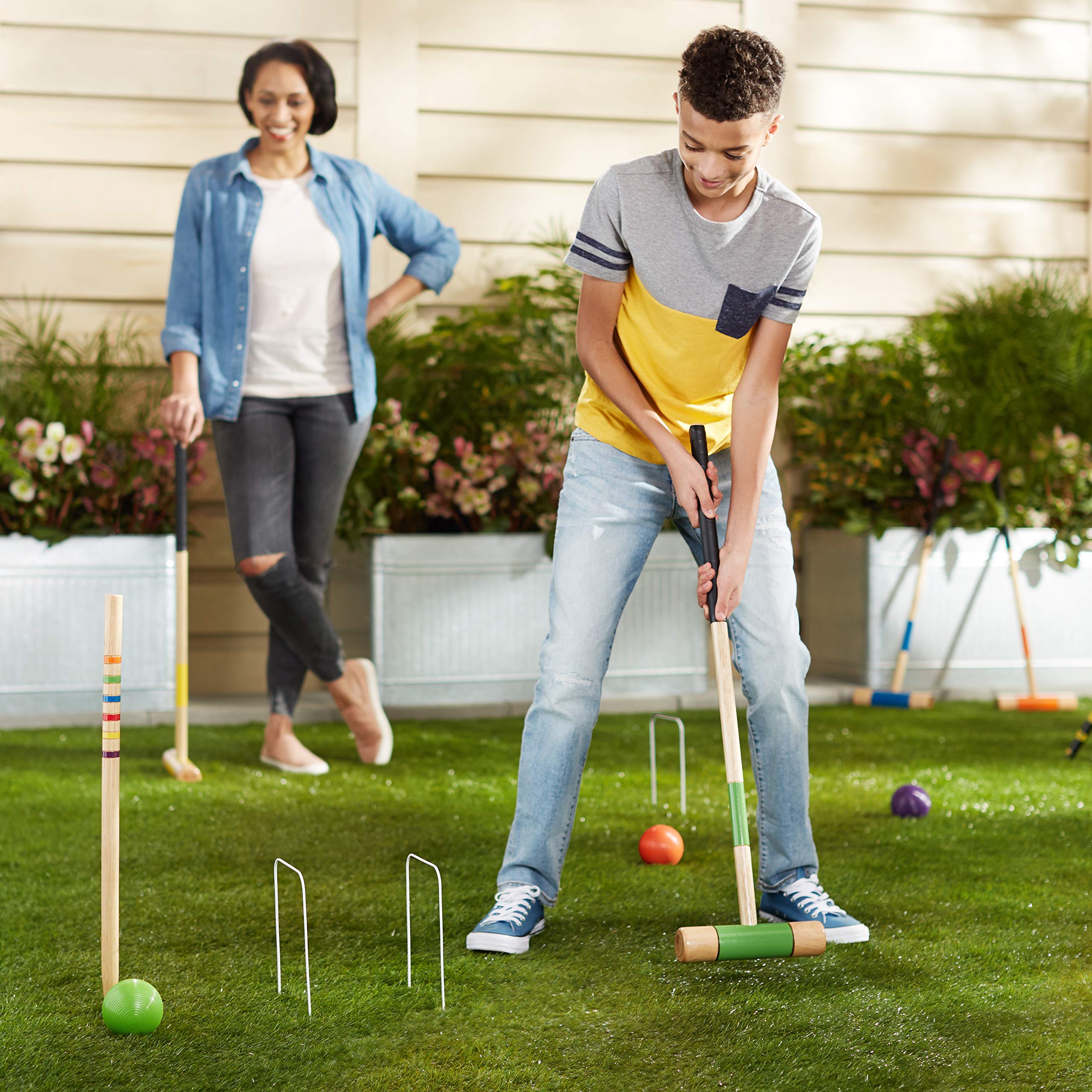 Amazon Basics set croquet 6 giocatori legno con borsa