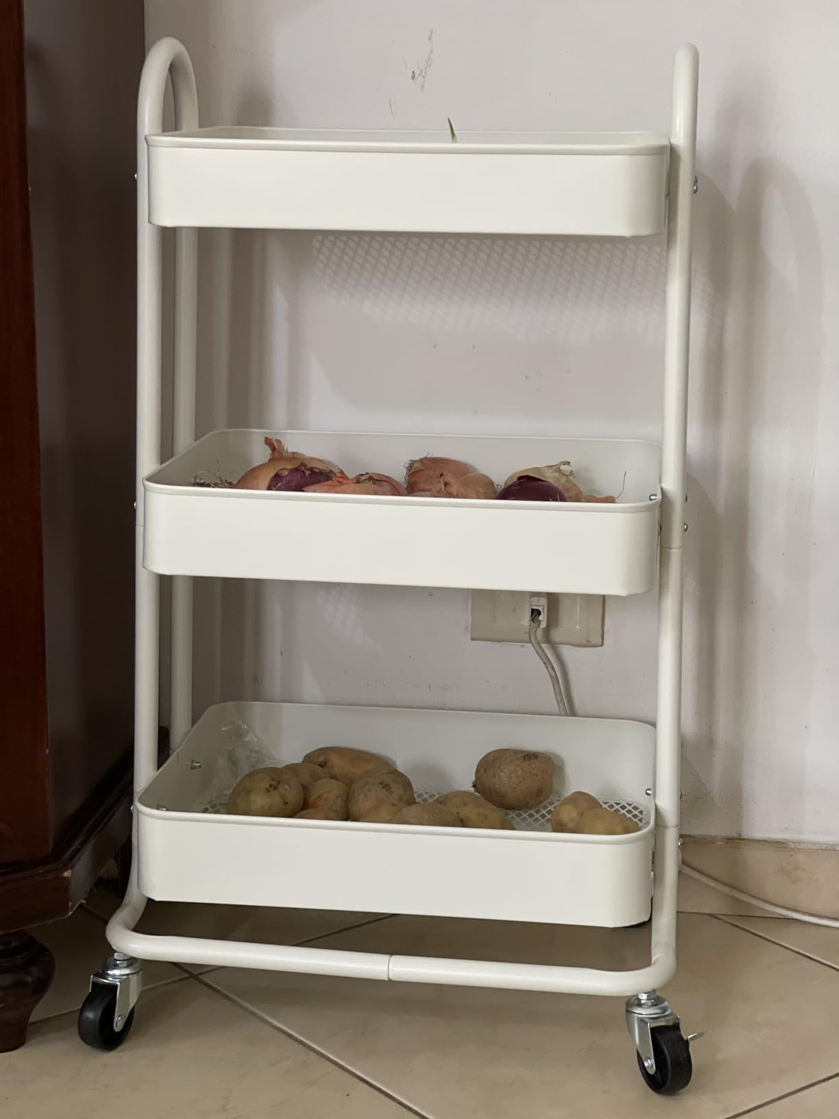 Amazon Basics Carrello 3 Ripiani con Ruote Bianco Cucina