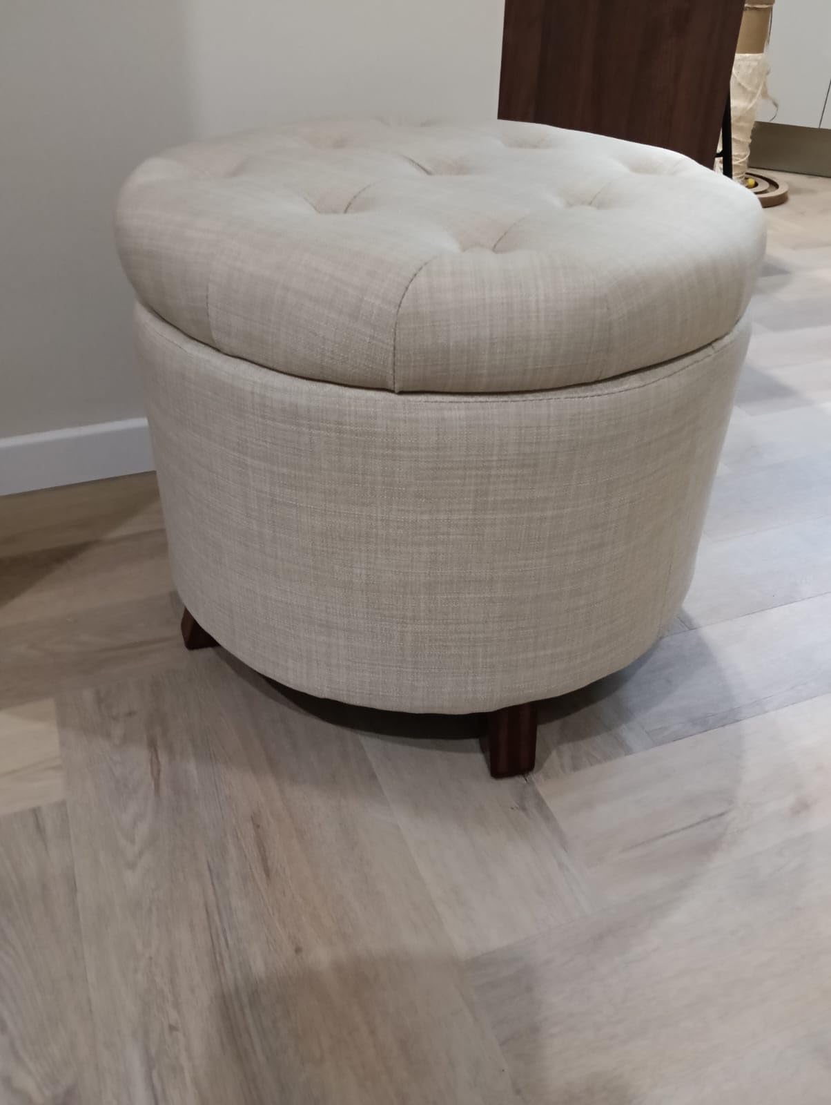 Amazon Basics Sgabello Imbottito Rotondo Beige Pouf Contenitore