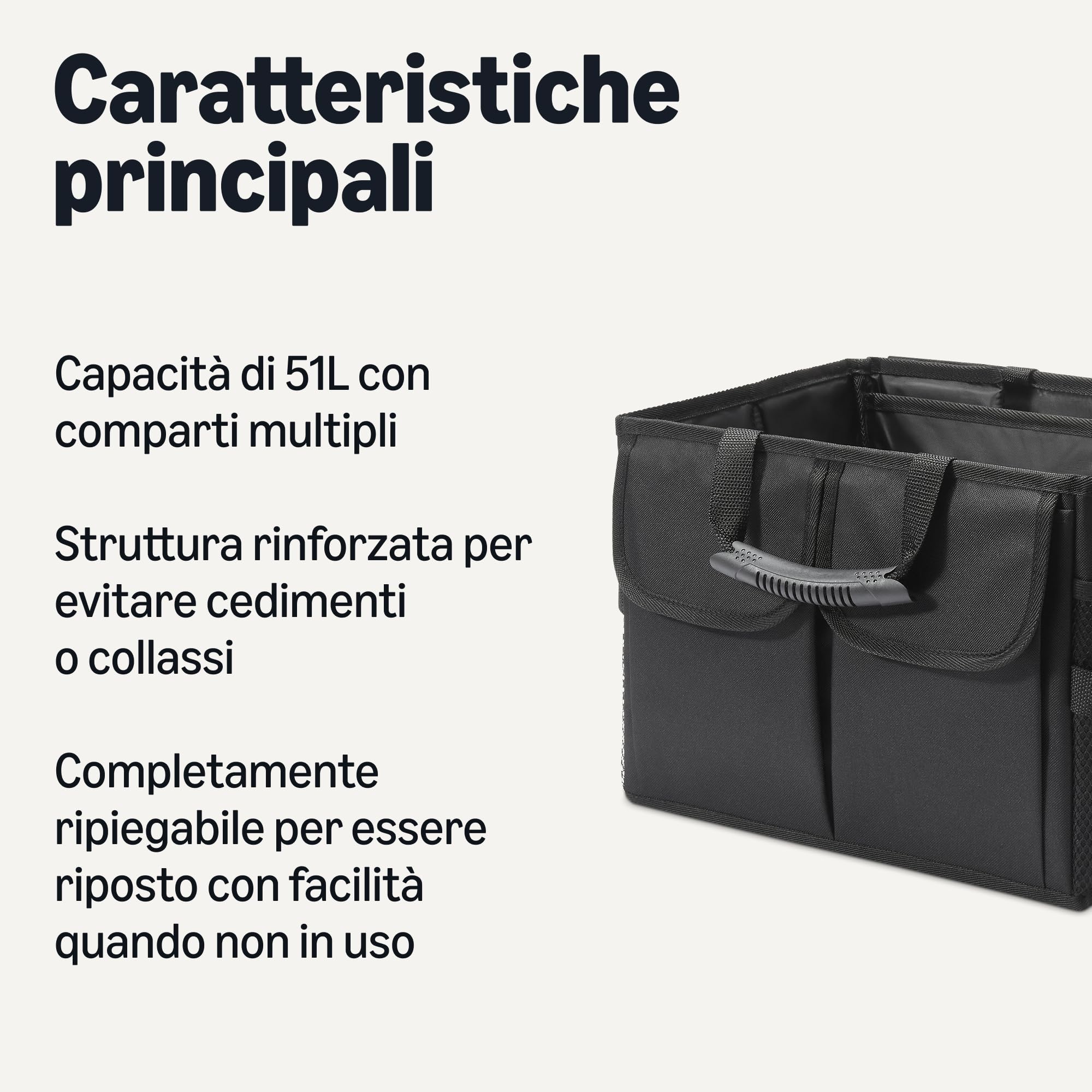 Amazon Basics Organizer Bagagliaio Auto 51L Nero Pieghevole