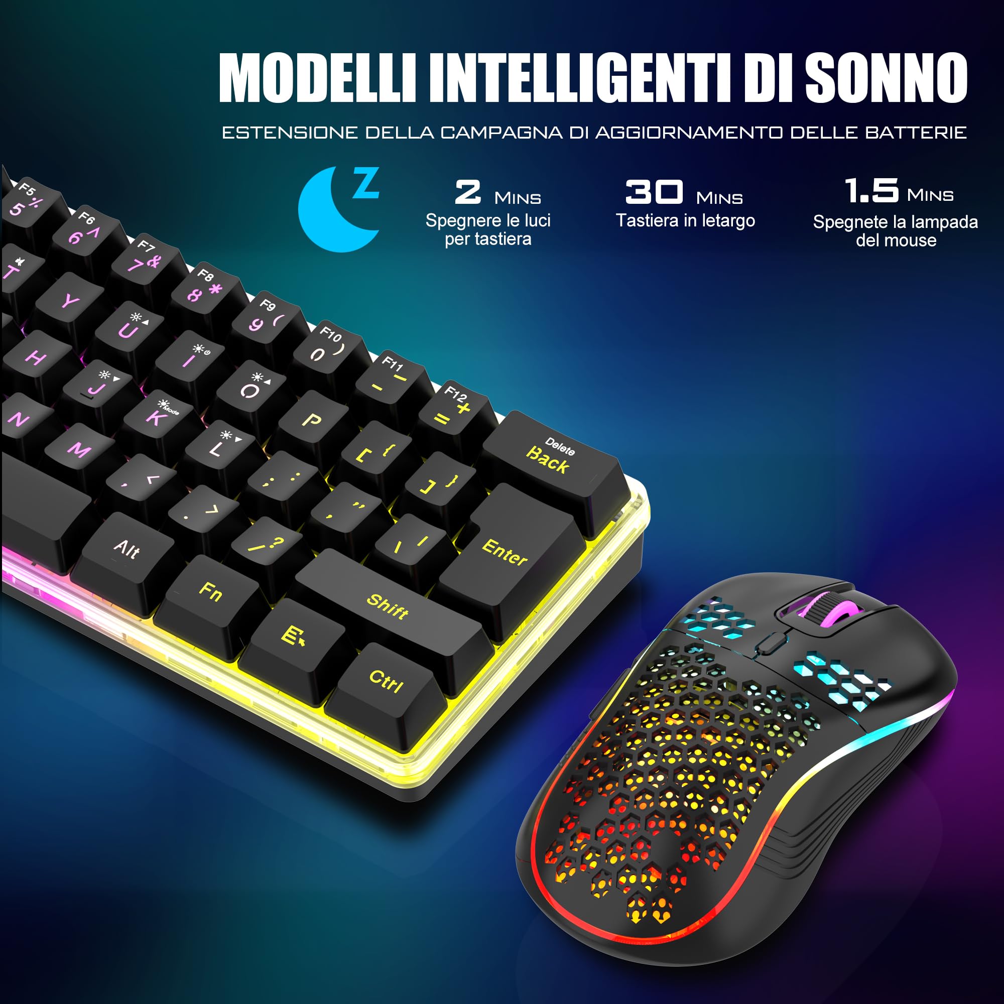 RedThunder K62 kit tastiera e mouse gaming wireless nero RGB
