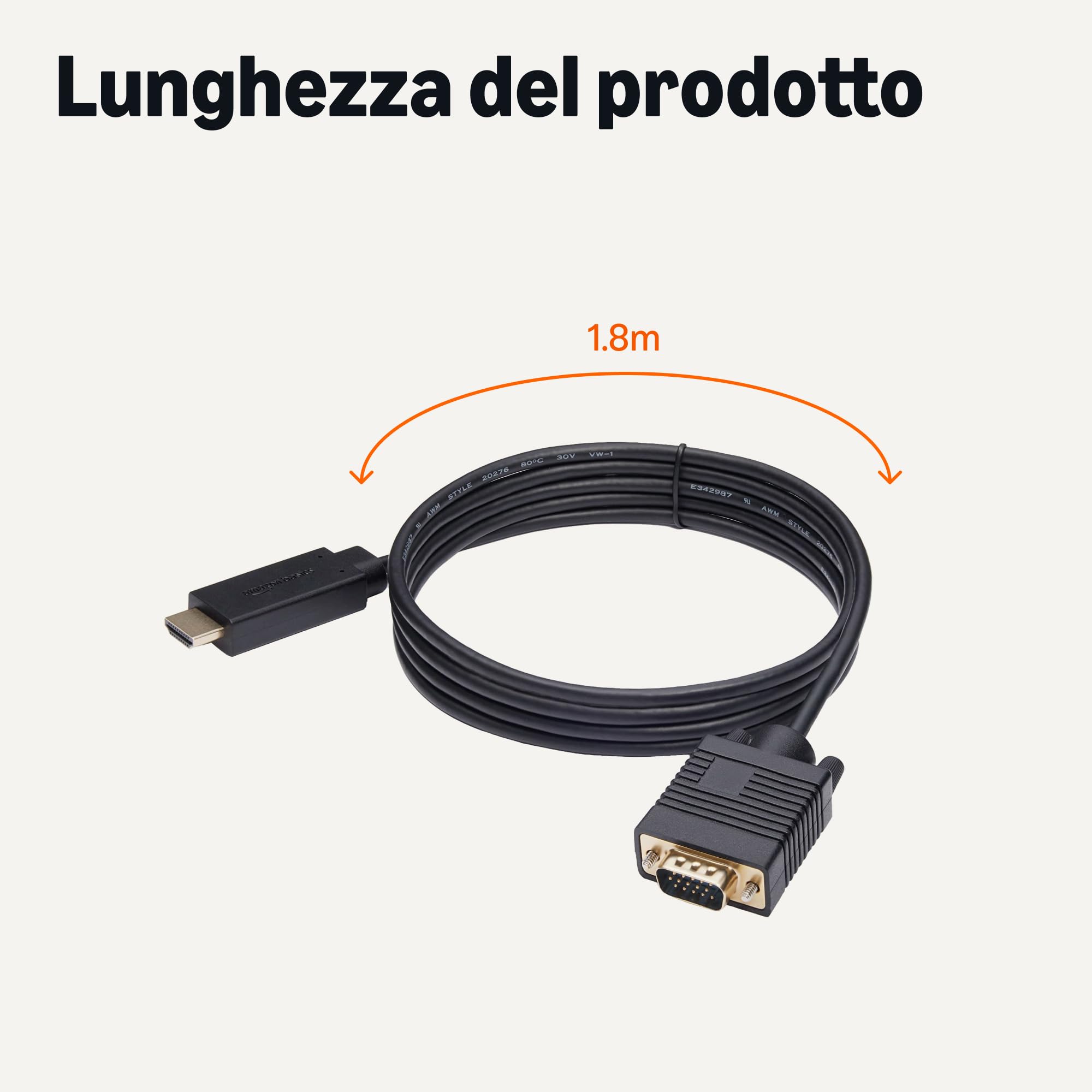 Amazon Basics Cavo HDMI VGA 1,8 m Nero 1080p