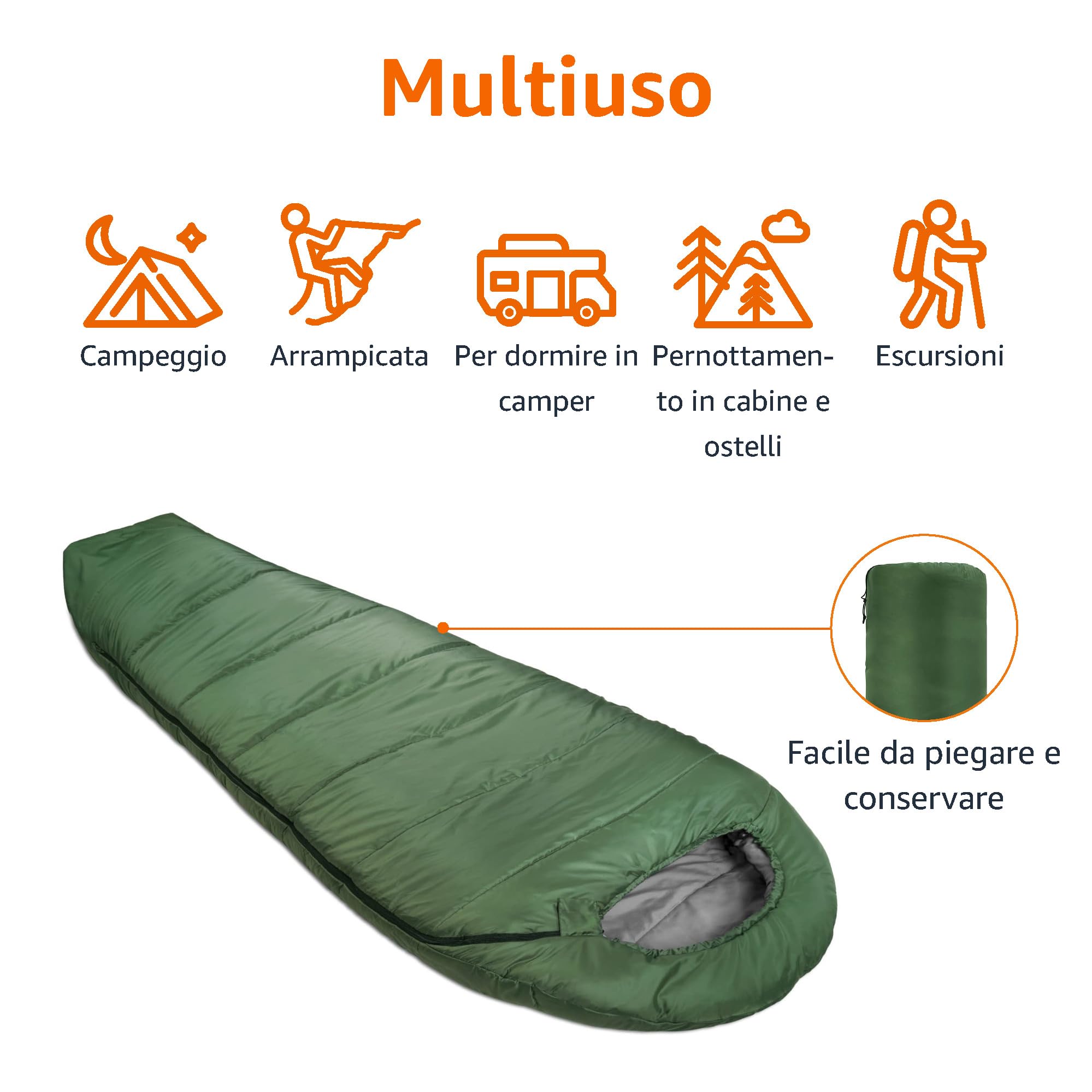 Amazon Basics Sacco a Pelo Mummia -6°C Verde Oliva