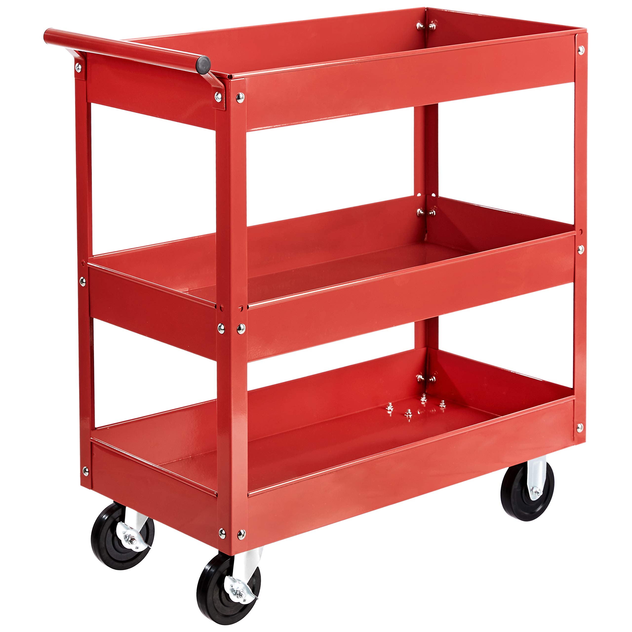 Amazon Basics Carrello Multiuso 3 Ripiani Rosso Acciaio