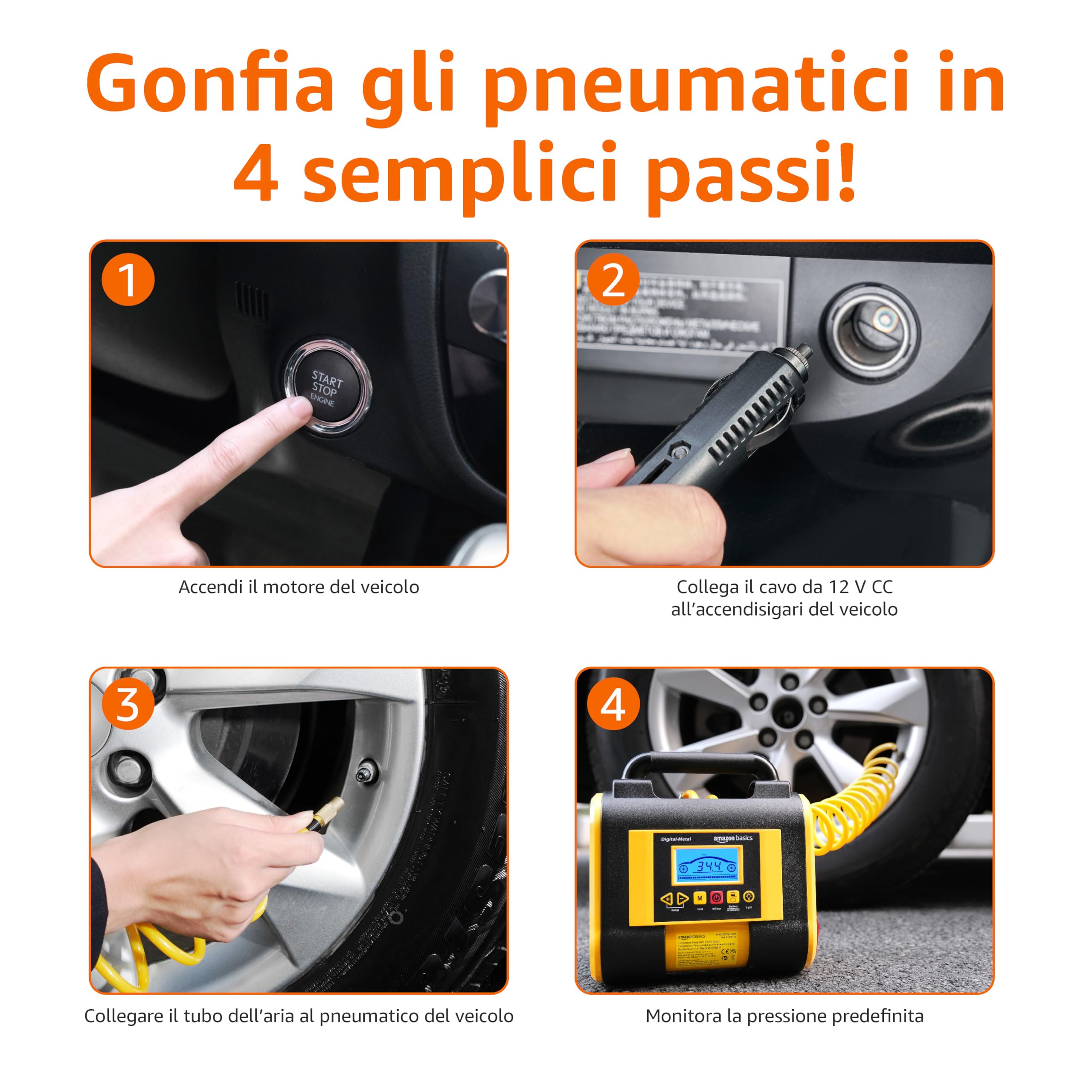 AmazonBasics Compressore Portatile 12V 150 PSI Nero con Manometro
