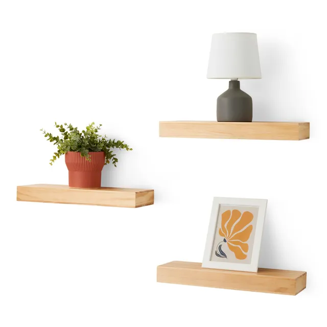 AmazonBasics Mensole da Parete Pino 40,1 cm 3 Pezzi con Staffe