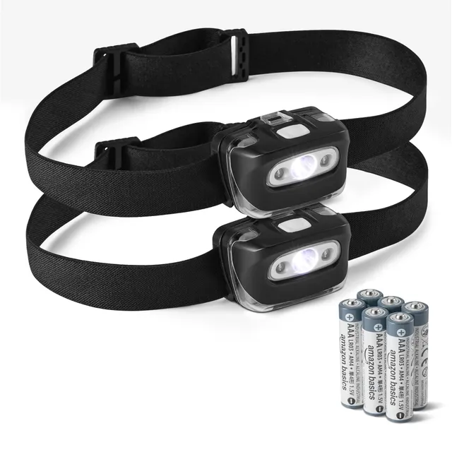 Amazon Basics Lampada Frontale LED Nera Set 2