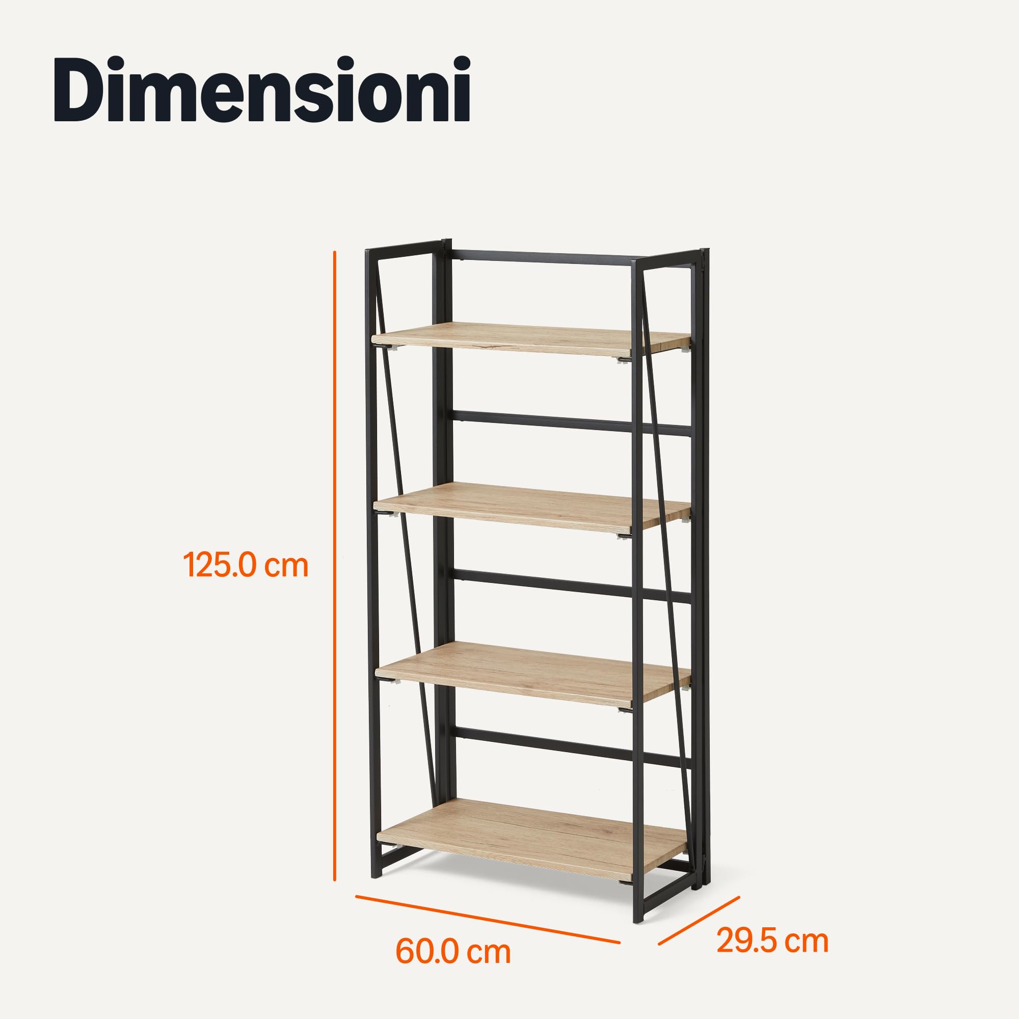 Amazon Basics libreria pieghevole 4 ripiani rovere 125 cm