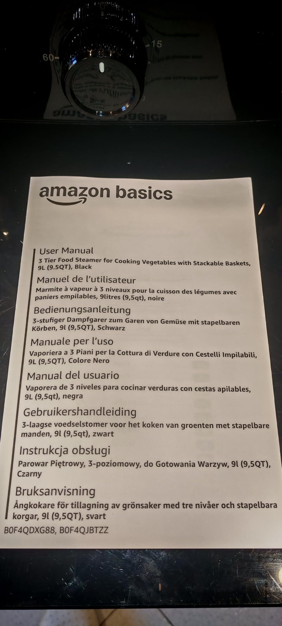 Amazon Basics Vaporiera Elettrica 9L 3 Livelli Nera 950W