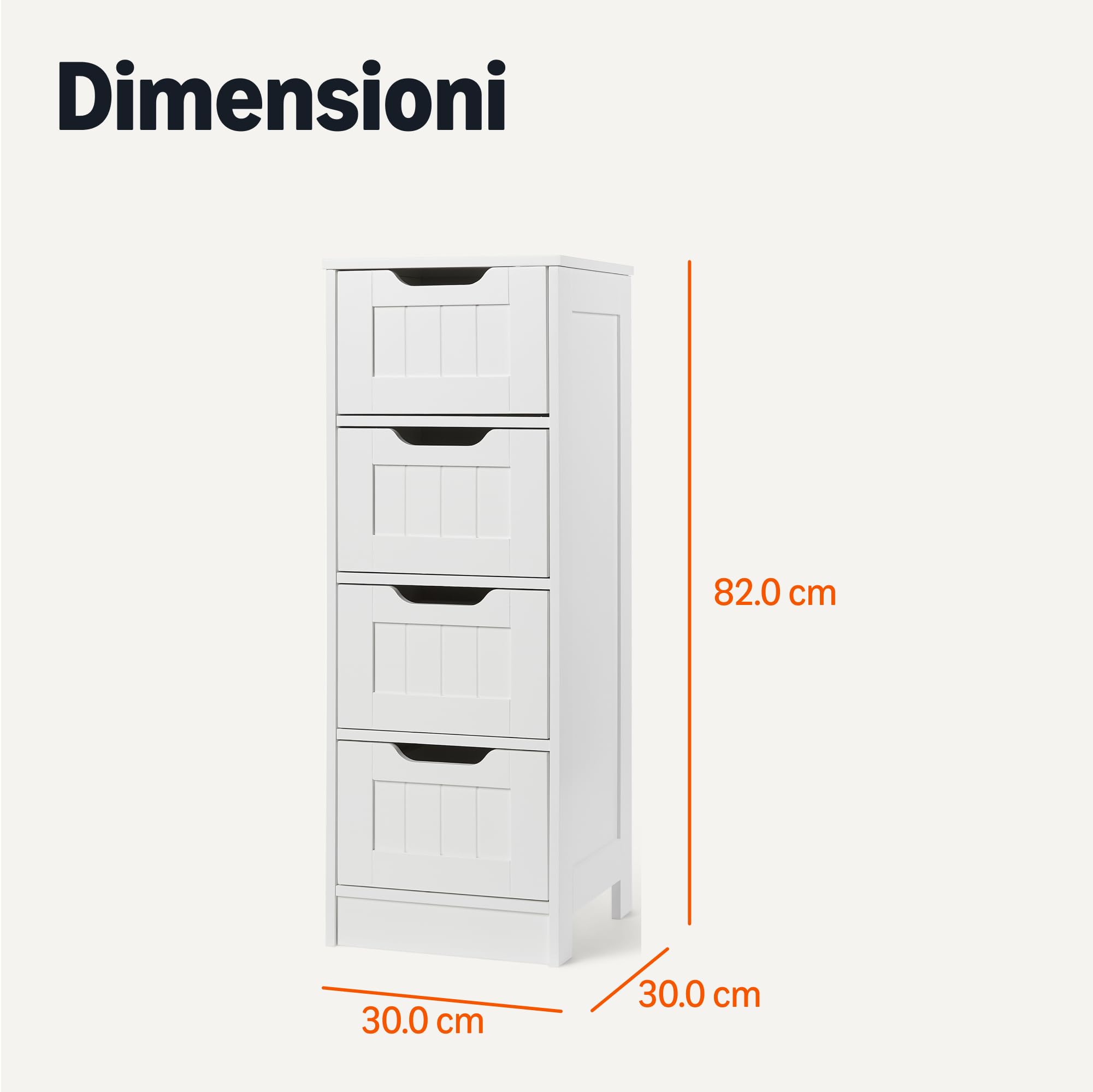 AmazonBasics Mobile Bagno 4 Cassetti Bianco MDF 30x30x82
