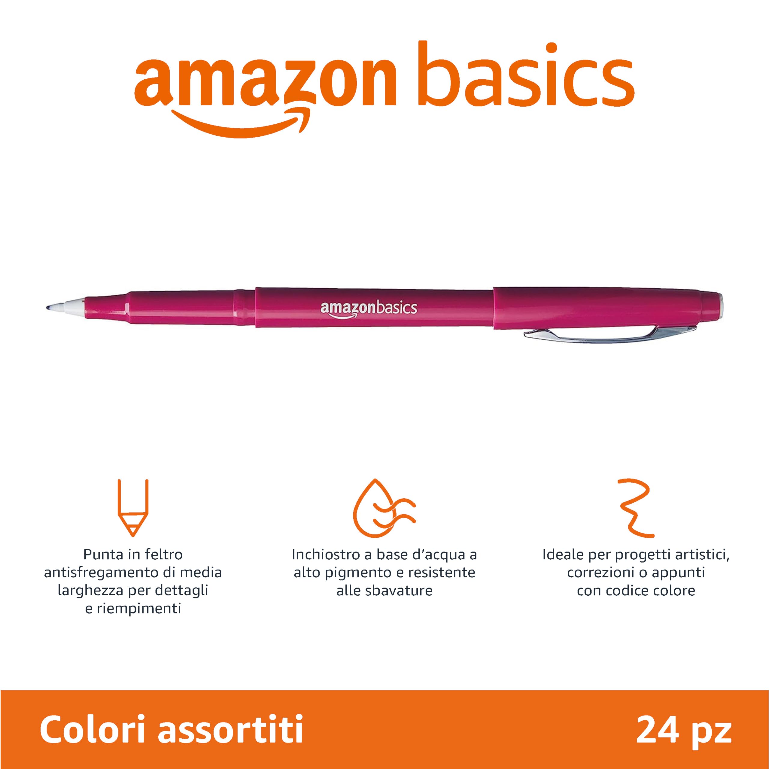 AmazonBasics Pennarelli colori assortiti 24 pezzi punta media