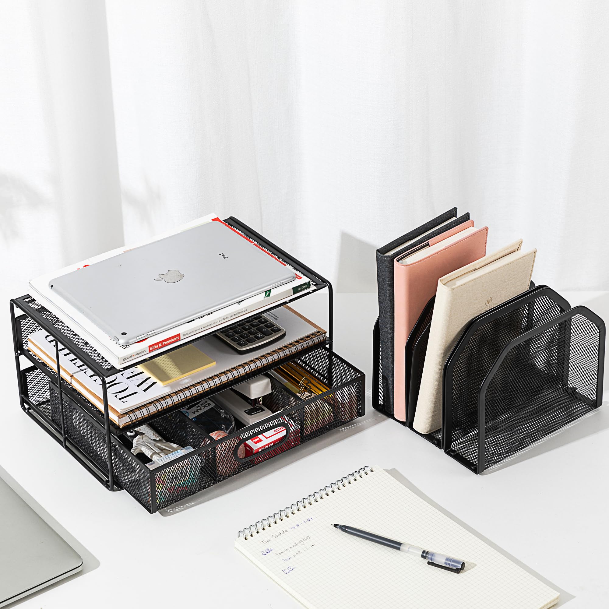 Amazon Basics Organizer Scrivania Rete Nero con Cassetto