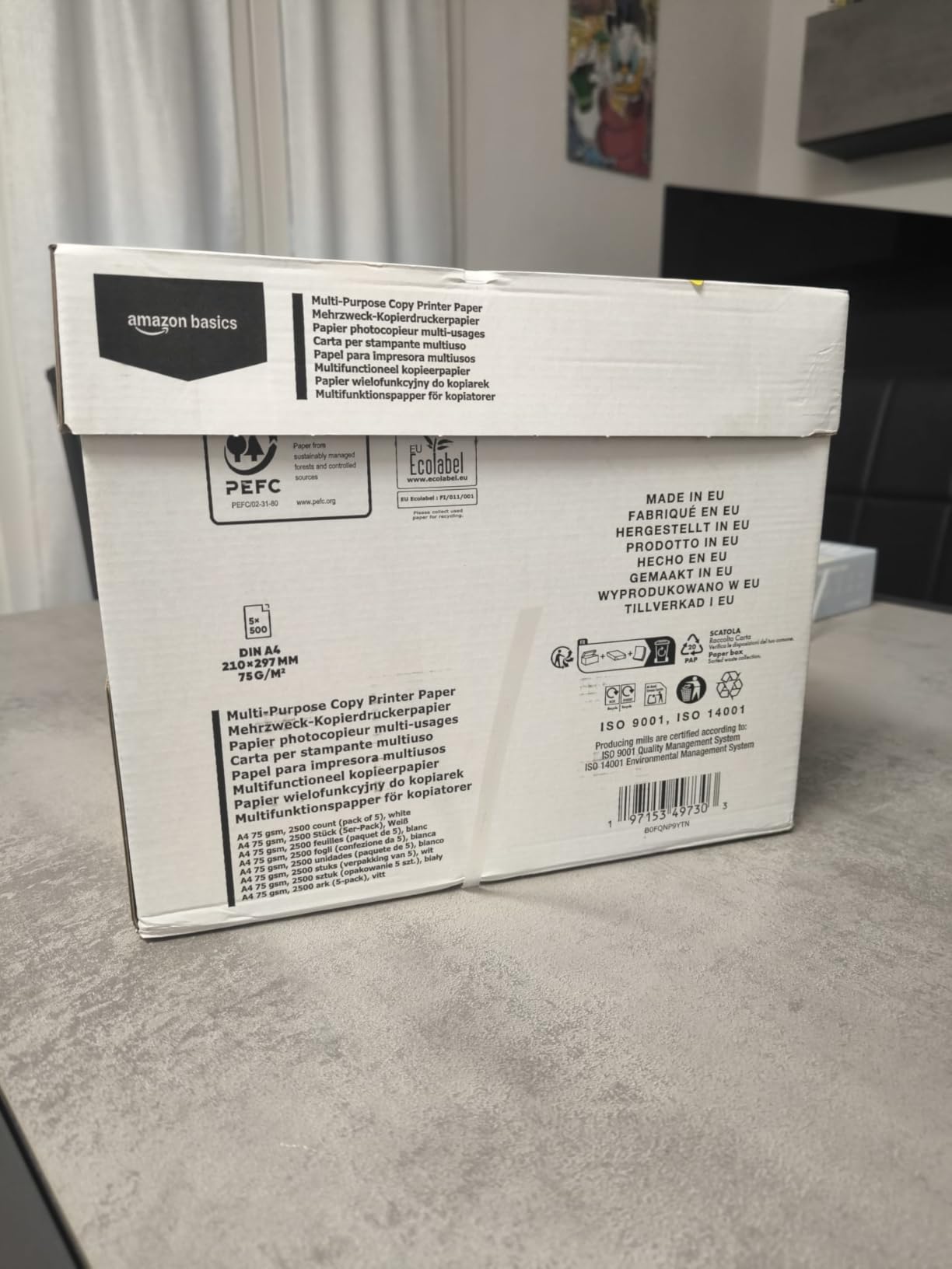 Amazon Basics carta A4 75 g/mq bianca 2500 fogli 5 risme