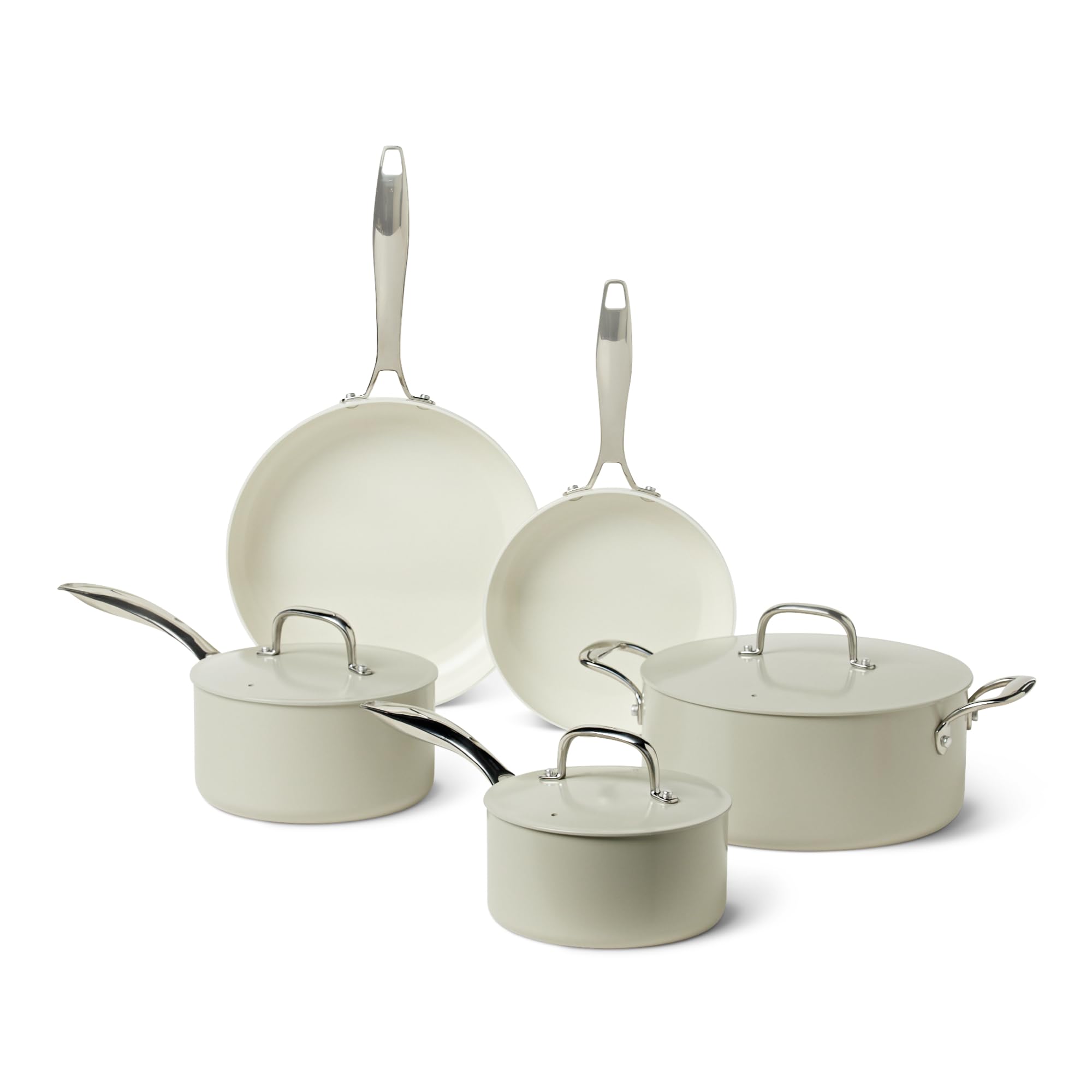 AmazonBasics set pentole ceramica 8 pezzi grigio lino induzione