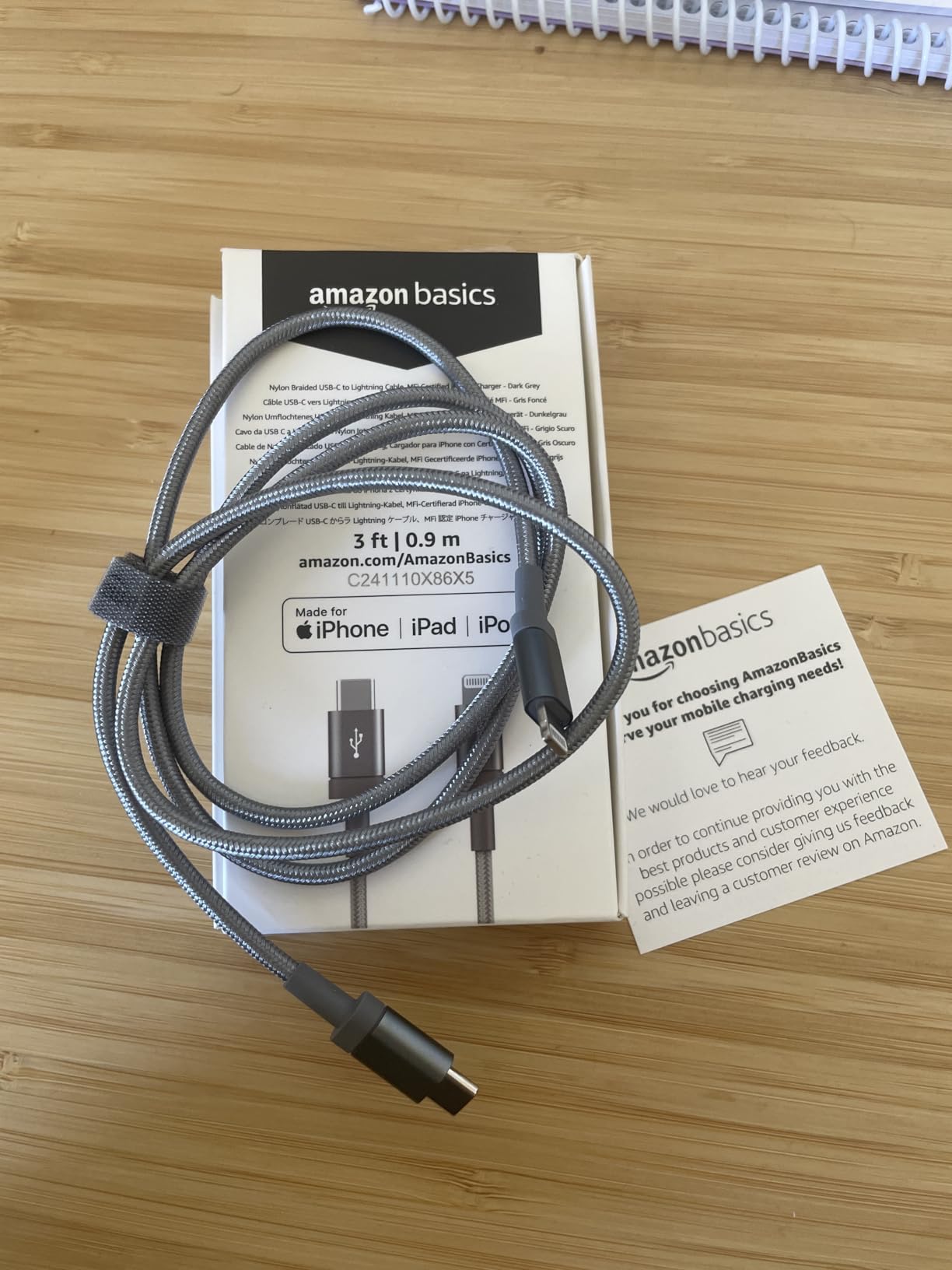 Amazon Basics Cavo USB-C Lightning 1,8 m Grigio Scuro MFi