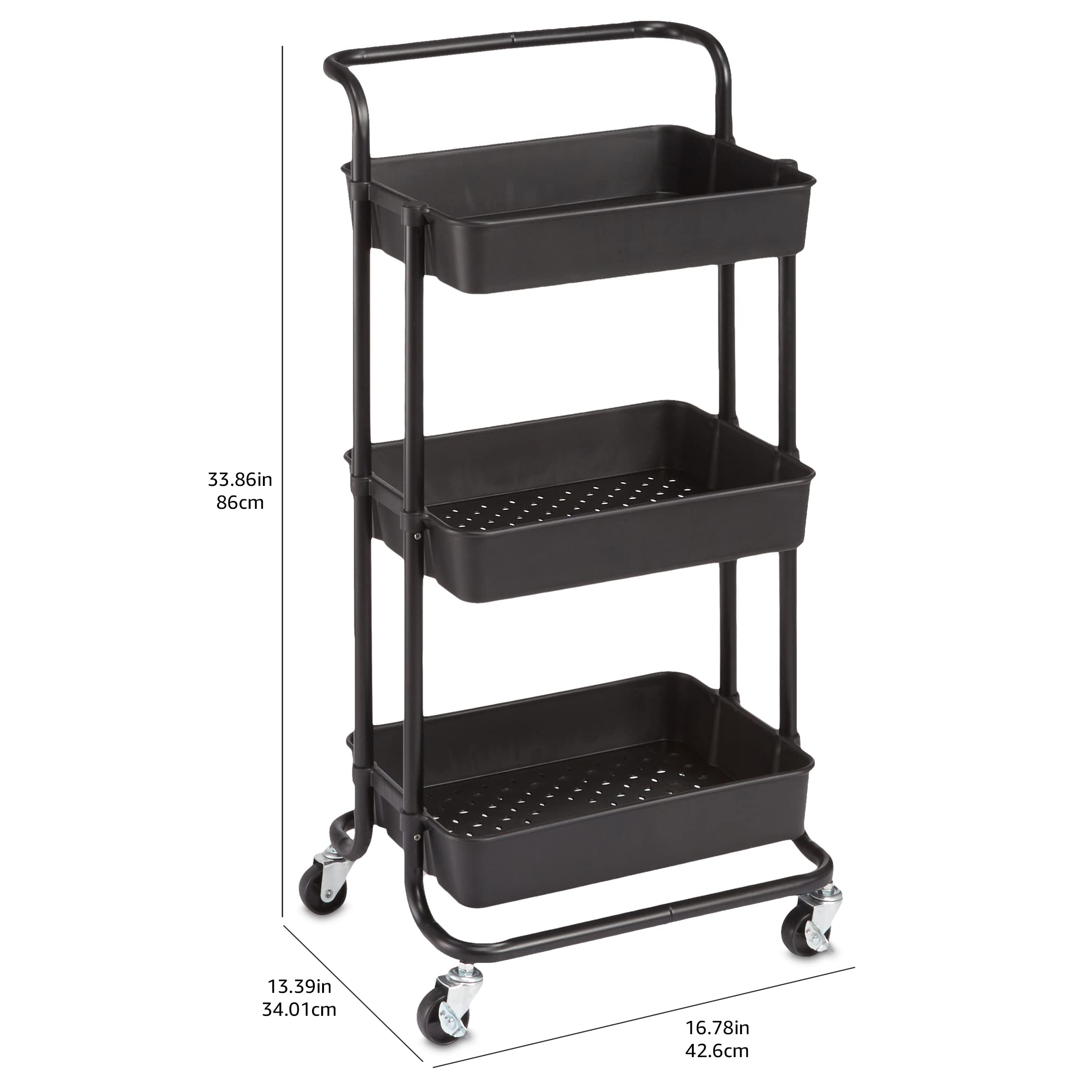 Amazon Basics Carrello 3 Ripiani Nero con Ruote