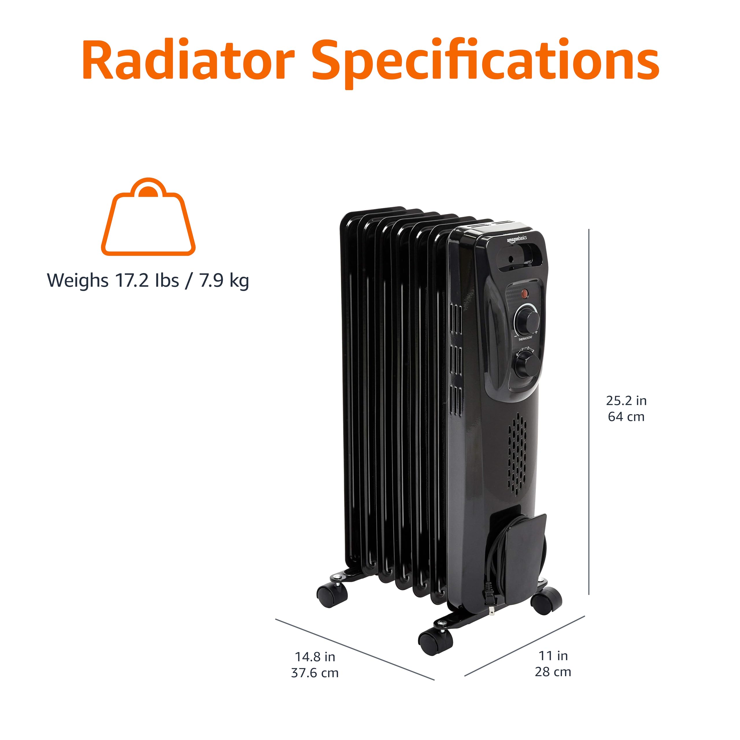 Amazon Basics Termosifone Olio 1500W Nero 7 Elementi