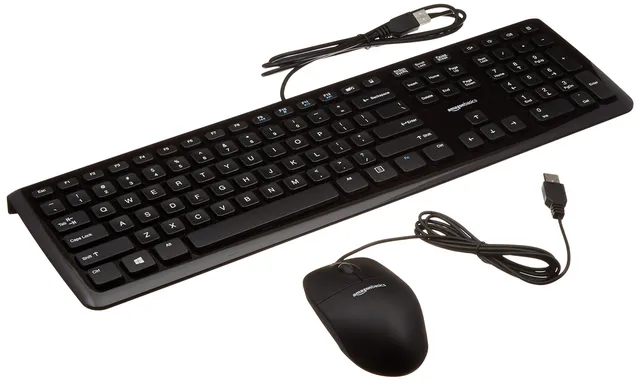 Amazon Basics kit tastiera e mouse con filo nero 10 pezzi USB