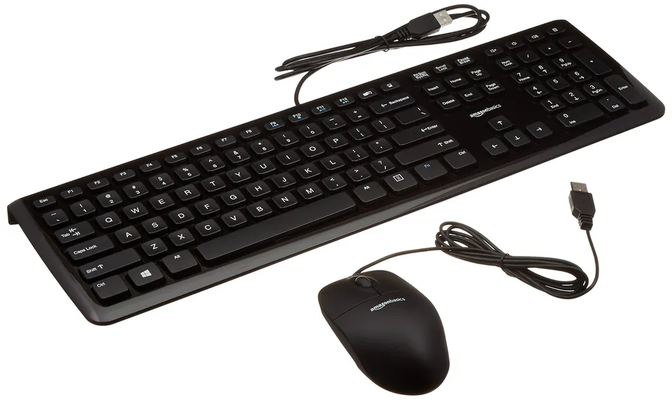 Amazon Basics kit tastiera e mouse con filo nero 10 pezzi USB